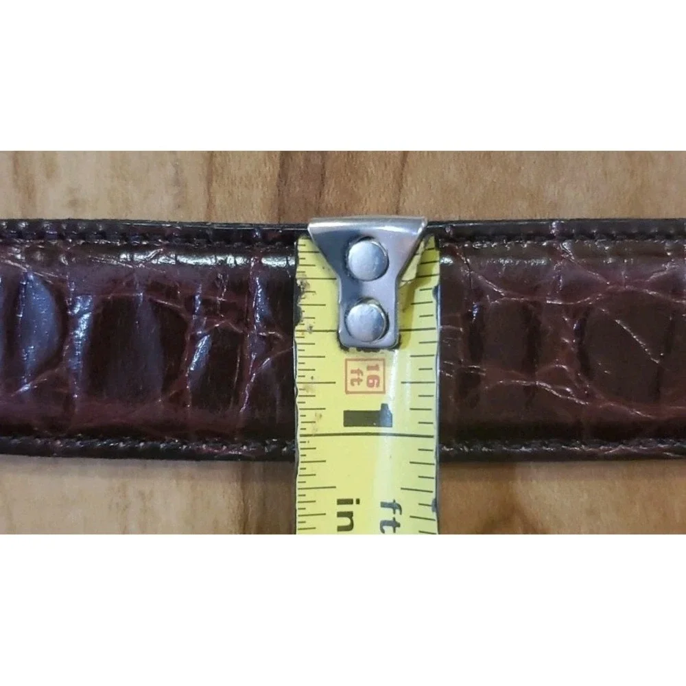Mens Belt‎ Top Grain Leather Brown Animal Print Brass Buckle Size 34 USA